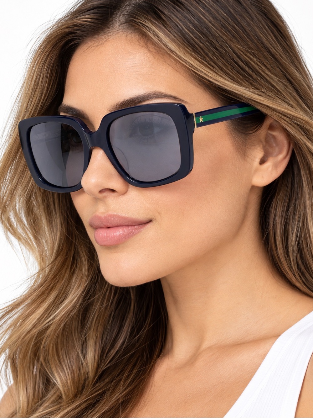Elton John Square Sunglasses in Navy with Green Stripe - The Superstar-Polarized
